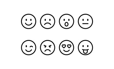 Fototapeta premium Simple line art emoji faces: happy, sad, surprised, neutral and more