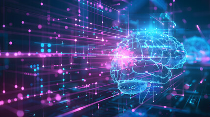 Obraz premium Neural Network and Deep Learning Technology Visualization