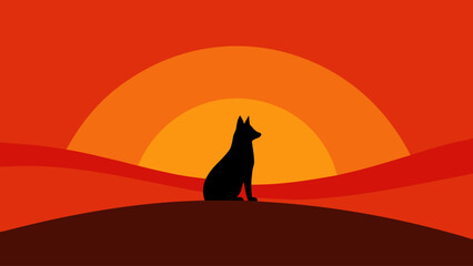 Dog Watching Sunset on Hilltop