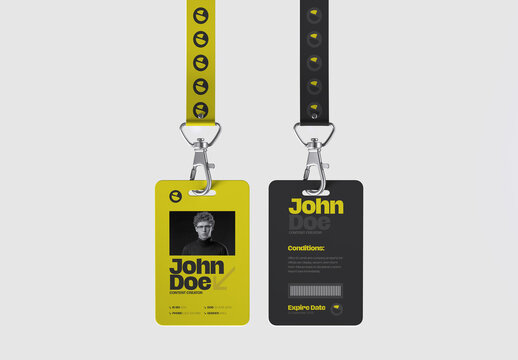 Employee ID Card Design Template Set with Lanyards
