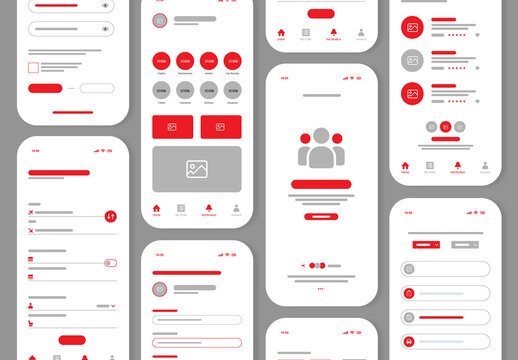 Mobile App Wireframe UI Kit for UX Design and Prototype Layouts
