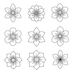 Intricate Line Art of Various Floral Designs Captured in a Creative Composition