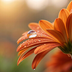 orange flower with water drops