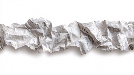 Crumpled paper tape texture with jagged edges and soft light gray color, floating on transparent background for collage use 