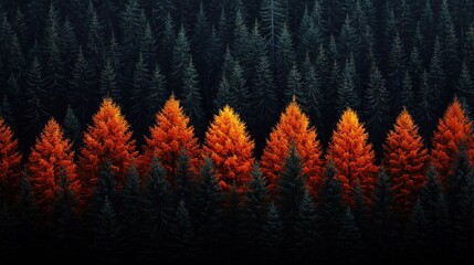 Autumnal Blaze: A Symphony of Orange and Green in the Forest