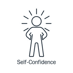 Self-confidence. Self promotion, encouragement and motivate yourself for positive thinking and achieve success. Vector linear icon illustration isolated on white background.