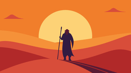 Nomad Walking Under Vast Sunset Sky