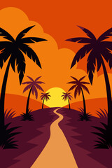 Coconut Plantation Path at Sunset