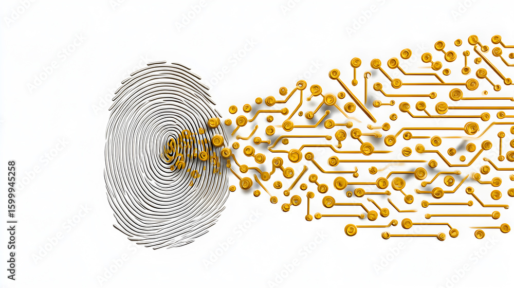 Aufkleber a fingerprint transformed into a network of circuit boards, highlighting the concept of biometric da