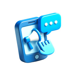 3D Cartoon Blue Megaphone and Cell Phone Icon, Plastic Style Png