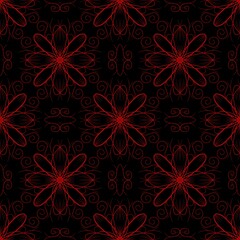 seamless floral pattern, drawing red line of flowers on black.