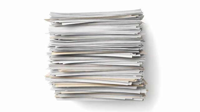 Stack of Paper Documents on White Seamless Background Business Paperwork Information and Office Documents in Neutral Tone Top View