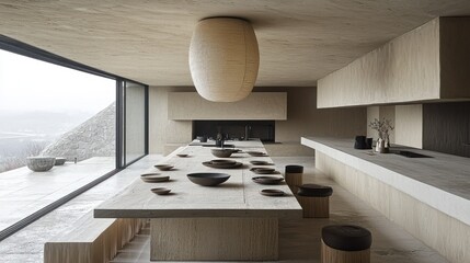 Minimalist Mountaintop Kitchen:  Serene Design and Breathtaking Views