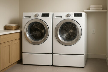 Washer and dryer in laundry room.