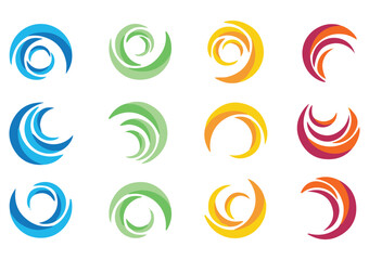 Circle, water, logo, wind, sphere, plant, leaves, wings, flame, sun, abstract, infinity, Set of round icon symbol vector design