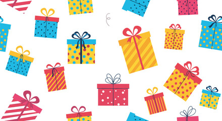 Festive gift boxes with colorful ribbons and patterns for celebrations and holidays