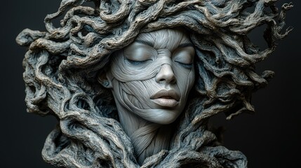 Serene Stone Woman: A Digital Sculpture of Tranquility
