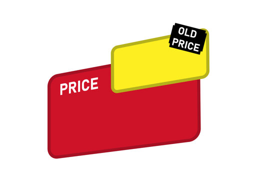Etiqueta roja y amarilla de precio con precio viejo