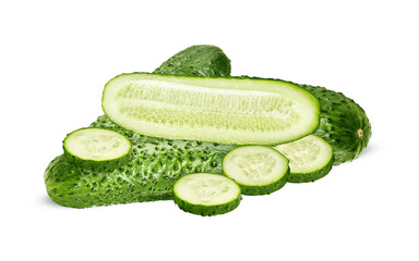 fresh green cucumbers, sliced, on transparent background