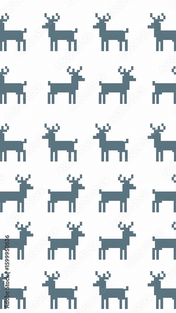 Poster repeating pixelated deer pattern on a white background in a simple and minimalist style design