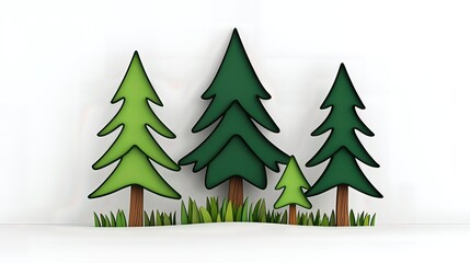 Stylized Pixel Art Illustration of Four Evergreen Trees Against White Background