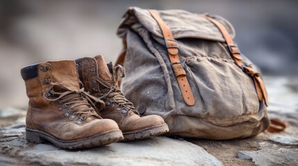 Hiking gear on rocks
