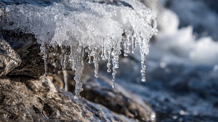 Icicles clinging to rocks