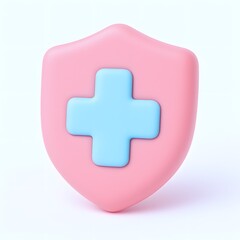 Obraz premium Pink Shield with Blue Cross 3D Render of Medical Protection Symbol