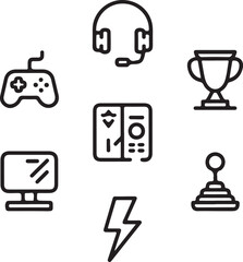 E-Sports Champion Icons Outline Set for Gaming Excellence and Competitive Attributes