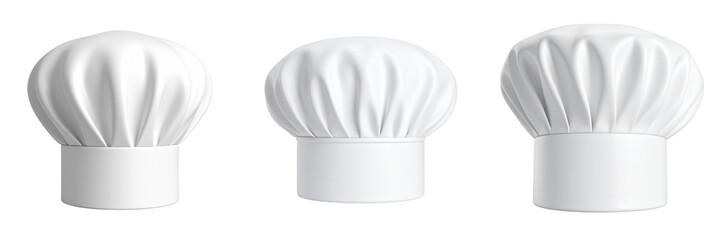 3D Plastic Style Baker Hats Isolated on Transparent Background White Chef Hat Collection Culinary Uniforms for Professional Cooks Restaurant Kitchen Apparel
