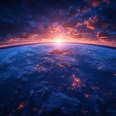 Earthrise: A breathtaking sunrise over our planet, showcasing the beauty of Earth from space. Witness the fiery hues of dawn painting the sky above the continents.