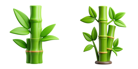 3D Plastic Style Bamboo Plant Illustration with Green Leaves and Wooden Joints on Transparent Background