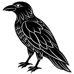 Obraz premium Raven and Crow Silhouette Vector Black Flying and Perched Bird Illustration for Halloween, Gothic Design, Tattoo, and Dark Art Projects Minimalist Clean Editable SVG File