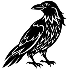 Naklejka premium Raven and Crow Silhouette Vector Black Flying and Perched Bird Illustration for Halloween, Gothic Design, Tattoo, and Dark Art Projects Minimalist Clean Editable SVG File