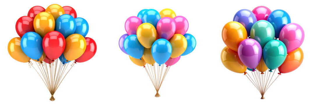 3D Plastic Style Colorful Balloon Bouquets Isolated on Transparent Background with Variety of Vibrant Hues and Festive Decorations - Powered by Adobe