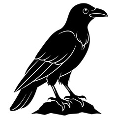 Obraz premium Raven and Crow Silhouette Vector Black Flying and Perched Bird Illustration for Halloween, Gothic Design, Tattoo, and Dark Art Projects Minimalist Clean Editable SVG File