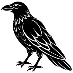 Obraz premium Raven and Crow Silhouette Vector Black Flying and Perched Bird Illustration for Halloween, Gothic Design, Tattoo, and Dark Art Projects Minimalist Clean Editable SVG File
