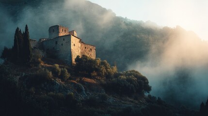 Misty mountaintop castle