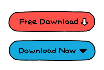 Hand-drawn Download Buttons Set - Colorful Call to Action Elements with Free Download and Download Now Text. Vector design elements.