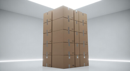 Cardboard Boxes Stacked in Modern Warehouse for Shipping Logistics