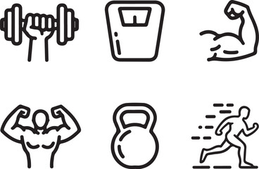 Strength and Power Icons Outline Symbols Representing Muscle and Fitness