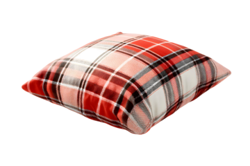 Elegant Red and White Plaid Cushion Isolated on a Deep transparent background