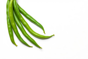 Fresh organic green beans isolated on a white background, perfect for a healthy vegetarian diet