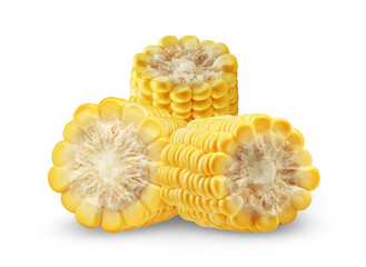 cut corn on the cob, isolated on transparent background.