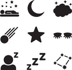 Cosmic Dreams Icon Pack – Solid Vector Symbols of Sleep and Fantasy in the Night Sky