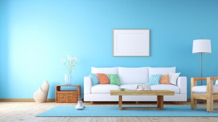 Light and airy living room with a serene blue color scheme