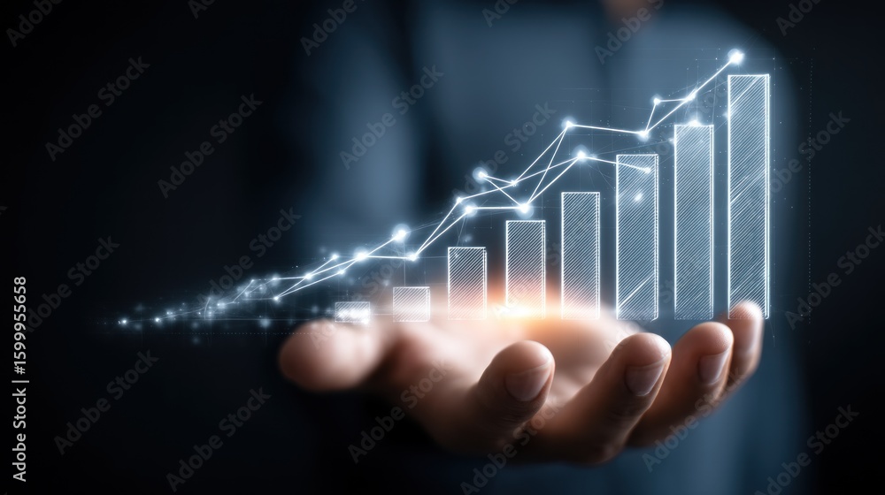 Poster digital graph of progress in hand