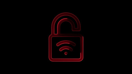 Red outline open padlock with wifi symbol indicating wireless network access and security