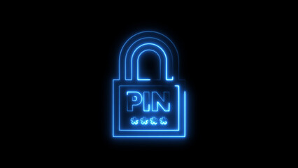 Neon blue illuminated padlock with pin code symbolizing data security and online authentication