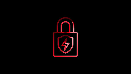 Digital security concept featuring a red padlock and lightning bolt within a shield symbol